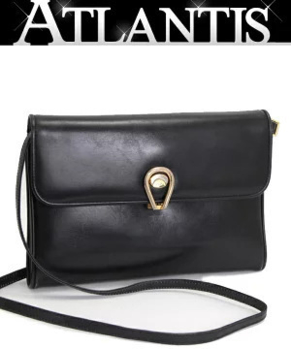 Gucci black leather shoulder bag structured flap